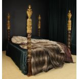 A Fine 19th Century Portuguese Carved & Partially Gilded Four Poster Bed.