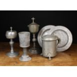 A Collection of Antique Pewter (A/F): A pair of 18th century plates 9½ in (24 cm) in diameter,