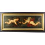 An 18th Century Oil on Canvas Over-door Painting depicting a pair of playful airborne cherubs with