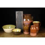 A Group of Kitchen Ceramics and a Treen Gingerbread Mould.