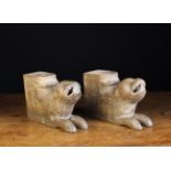 A Pair of Mediaeval, Late Romanesque Carved Walnut Bearers in the form of lions couchant,