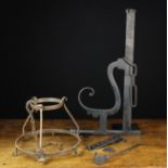 Two Wrought Iron Chimney Cranes and a Pendant Game Hanger.