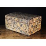 A 17th Century Woolwork Tapestry clad Box edged in brass studs,