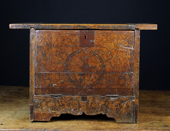 A Small & Unusual Early 17th Century Cedar Wood Fall-front Chest with internal drawers.