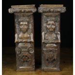 A Pair of 17th Century Oak Caryatids.