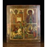 A 19th Century Russian Icon, quartered into four scenes depicting St Nicholas,