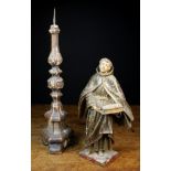 A Late 17th/Early18th Century Italian Carved & Gessoed Pricket Stick and a Polychromed Wood Carving