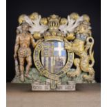 A Fabulous Boldly Carved, Polychromed & Gilded Armorial Crest of Impressive Proportions.