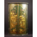 A George III Lacquered Bow Front Hanging Corner Cupboard with original lock.