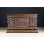 A 17th Century Carved Oak Coffer Front.