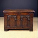 A Fine Elizabethan Inlaid Oak Coffer of rich colour and patination.