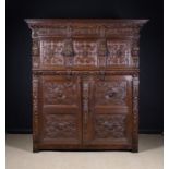 A Fine Early-Mid 17th Century Flemish Two-part Oak Cupboard,