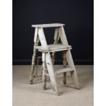 A 19th Century Painted Pine Metamorphic Chair/Step Ladder and a 20th Century kitchen stool.