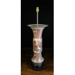 A Tall 19th Century Japanese Kutani Porcelain Beaker Vase fitted as an electric lamp.