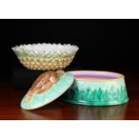 A Copeland's Relief Moulded Porcelain Pineapple Dish and a Majolica Game DIsh (A/F).