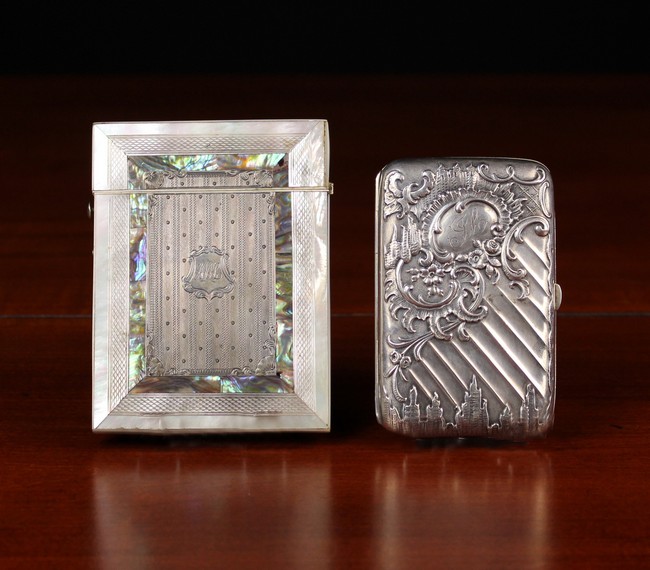 A 19th Century Card Case and Cigarette Case: The Mother-of-Pearl Card Case embellished with machine