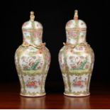 A Pair of 19th Century Cantonese Lidded Vases (one A/F).
