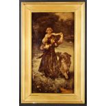 A Crystoleum after Elsley depicting a girl carrying a young child on her shoulders accompanied by a