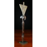 An African Part Sceptre possibly Luba, on metal stand, 19 in (48 cm) high.