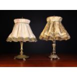 Two Decorative Side Lamps with frilled shades approx. 23 in (58 cms) in height.