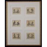 A Group of 24 Small Commedia dell'Arte Etchings by Callot mounted in four modern glazed gilt frames.