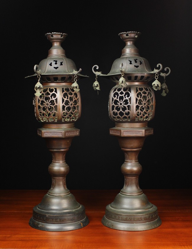 A Pair of Meiji Period Japanese Bronze Lanterns in three sections (A/F).