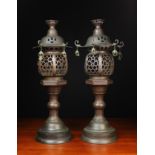 A Pair of Meiji Period Japanese Bronze Lanterns in three sections (A/F).