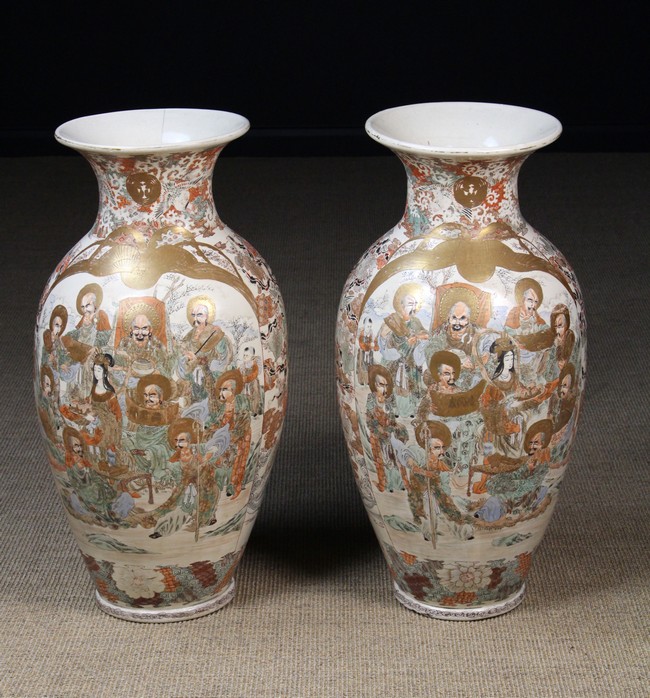 A Pair of Large 19th Century Satsuma Hall Vases.