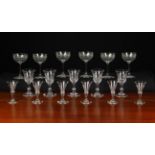 A Set of Six Edwardian Glasses having shallow bowls cut with Grecian key borders and fluting 4¾ in