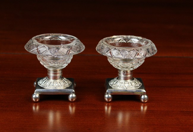 A Pair of Silver Mounted Cut Crystal Salts.