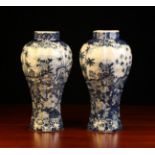 A Pair of Blue & White Wall Mounted Flat-backed Vases.