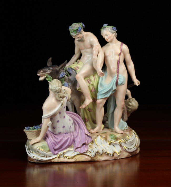 A Late 19th Century Meissen Porcelain Figure Group: 'Silenus on Donkey' after the model by sculptor