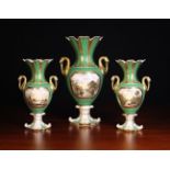 A Fine Quality 19th Century Rockingham China Garniture Set of three Stork-headed Vases,