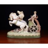 A Royal Dux Figure in Chariot drawn by two rearing horses, 16 in (40 cm) high,