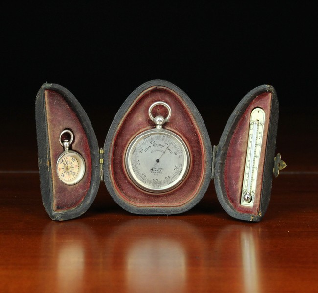 A Fine 19th Century Cased Pocket Barometer, Compass & Thermometer Set by J.