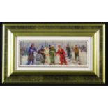 A Small Oil on Canvas; Russian skiers, signed lower right,