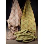 Two Rolls of Brocade Fabric woven with coral, pale orange,