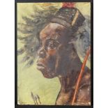 Fomaines. An Oil on Wooden Panel; Portrait Head of a Kuba man, signed lower right Fomaines.