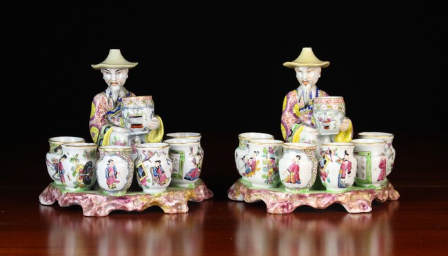 A Pair of Porcelain Figural Multi-vessel Cache Pots, possibly Bayeux Porcelain.