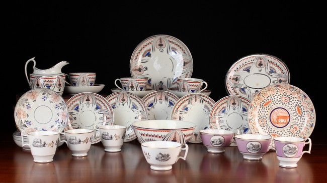 A Collection of Decorative China: A Regency Part Teaset handpainted in colbalt blue,