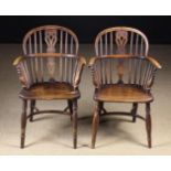 A Pair of 19th Century Yew & Elm Nottinghamshire Low-backed Windsor Armchairs by George Nicholson