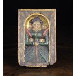 A Small & Rare Painted Oak Arcaded Panel carved in relief with a three-quarter length portrait of