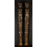 A Pair of 19th Century Carved Walnut Figural Pilasters.