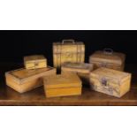 A Collection of Vintage Containers of Rectangular Form with wood-grained paint-work: Six tin boxes