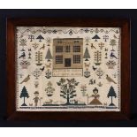 An Unusual House Sampler by 'Charlot (ot) Clark her work 4 1821'.