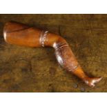 A Victorian Carved Mahogany Knitting Sheath in the form of a Lady's leg with ankle boot,