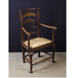 A Fine & Unusual Late 18th/Early 19th Century Walnut Lancashire Bar-topped Ladder-backed Armchair.