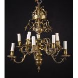 A Small 18th Century Style Gilt Brass Ten Branch Chandelier converted for electric.