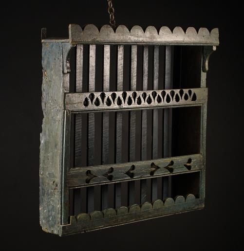 A Primitive Wall Rack with residual blue paint-work.