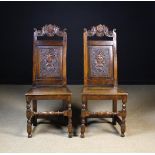 A Pair of 18th Century Joined Oak Armorial Side Chairs.